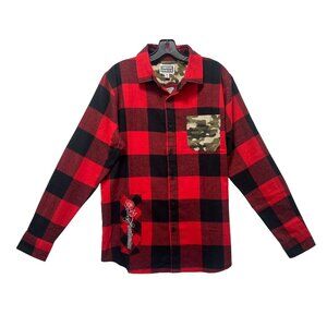 Cornerstore Bodega - Men's Long Sleeve Plaid Shirt - Black/Red - Medium